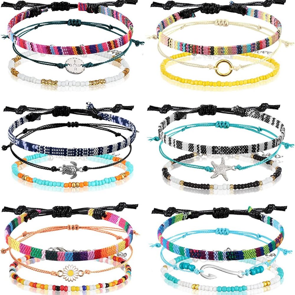 New 6 Pieces Ankle Bracelet Adjustable Boho Surfer Anklet Bracelet Thin Rope - Picture 3 of 8